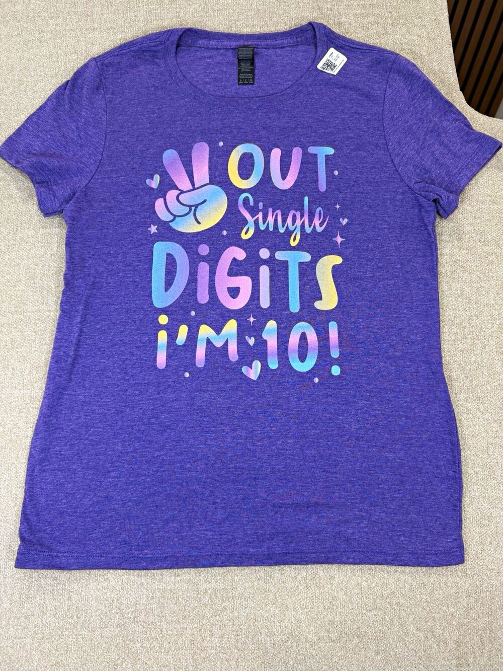 Gildan Purple Girls S Short Sleeve Crew Neck Graphic Print Birthday T-Shirt NEW